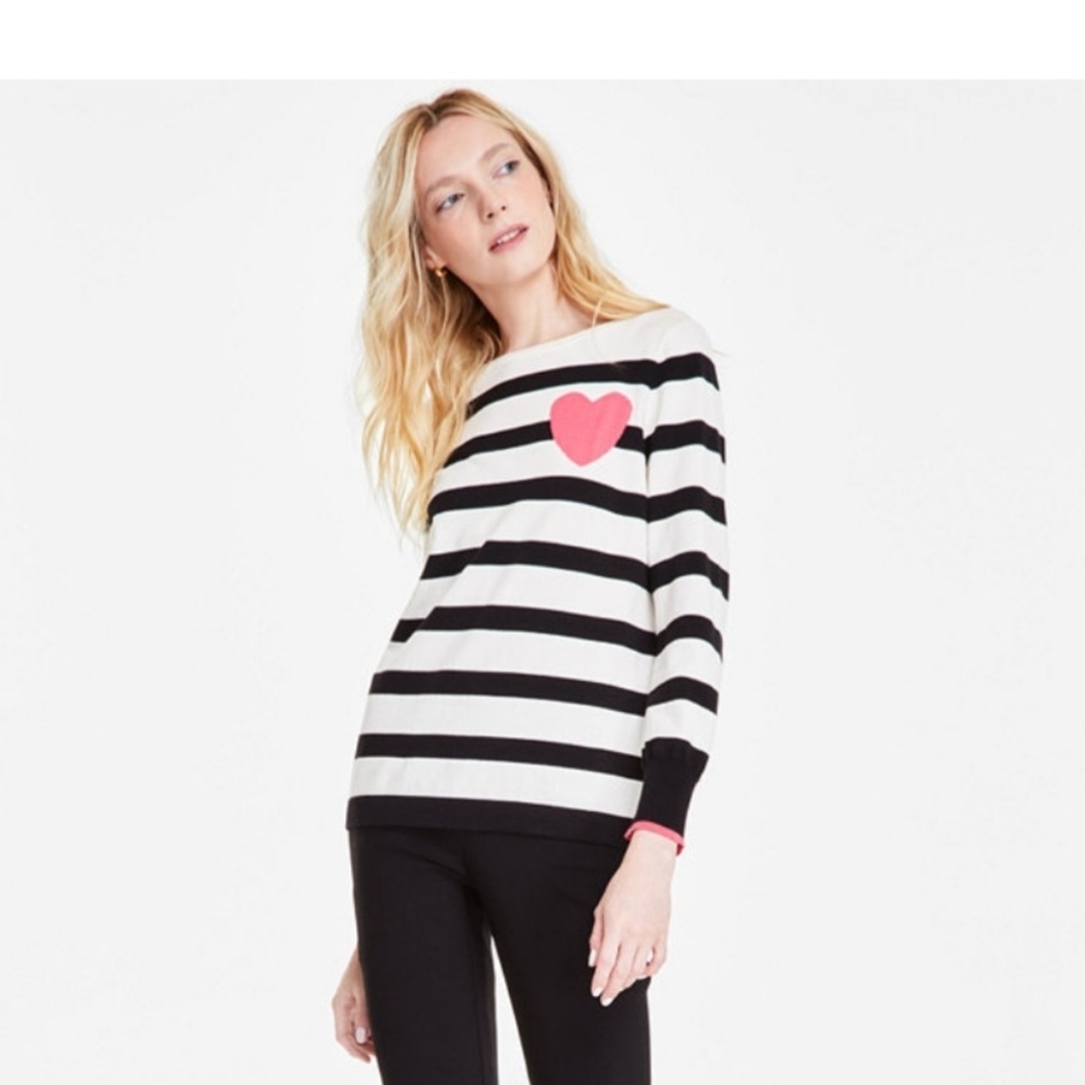 JONES NEW YORK WOMEN'S STRIPED HEART BOAT NECK SWEATER SIZE XS & MED NWT